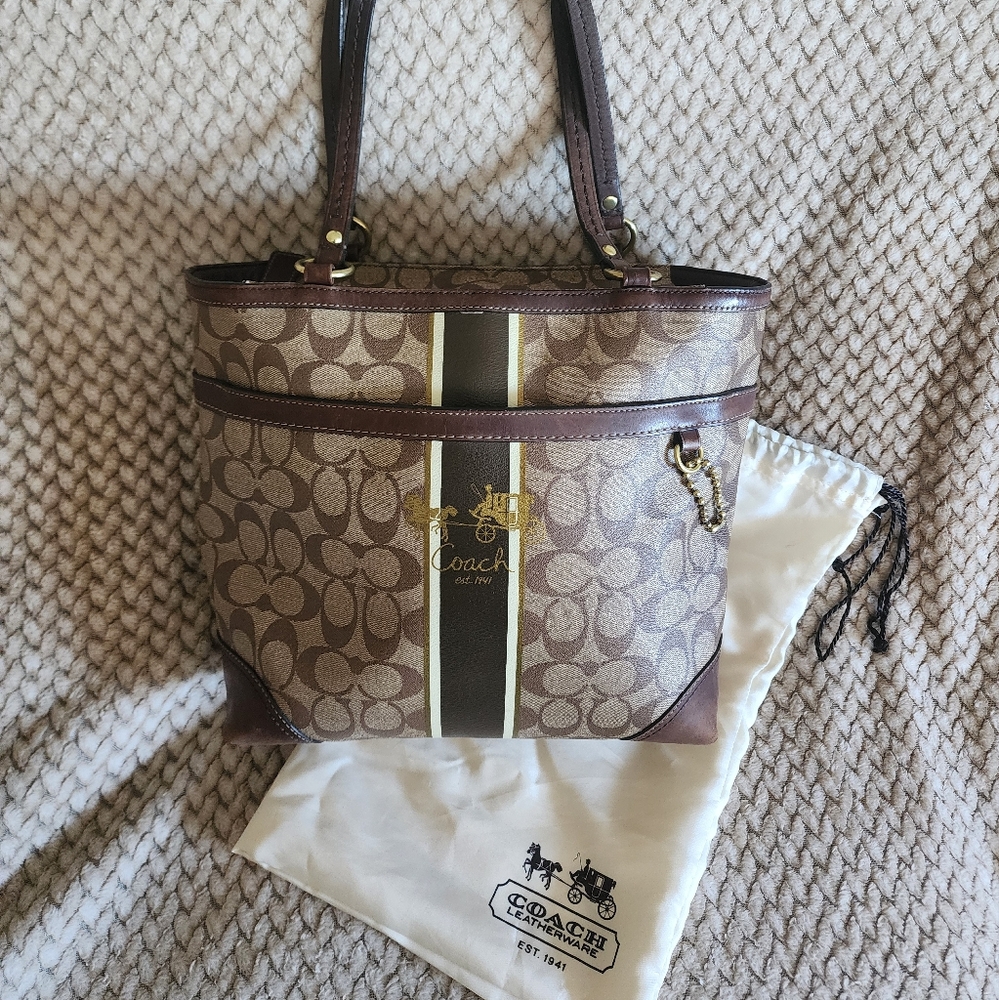 SOLD Coach Brown Heritage Signature Tote Bag